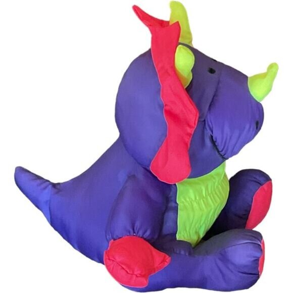 Stuffins Triceratops Dinosaur Neon Purple Green Pink Vintage Parachute 14" - Picture 2 of 6